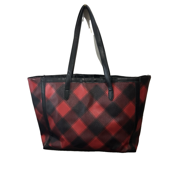Women’s Victoria’s Secret Red And Black Tartan Buffalo Plaid Open Tote Bag - Picture 5 of 7